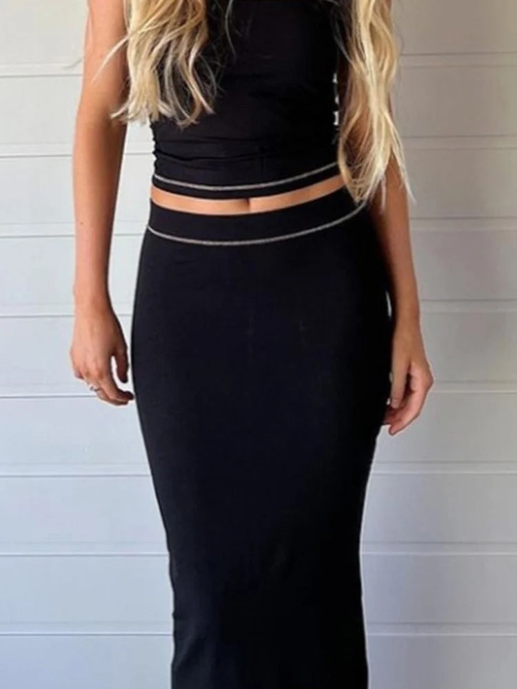 Tawnie Elegant Y2K Beach Dress Sets Women Sexy Strapless Crop Top Midi Skirt 2 Piece Sets Matching Sets 2022 Summer Outfits