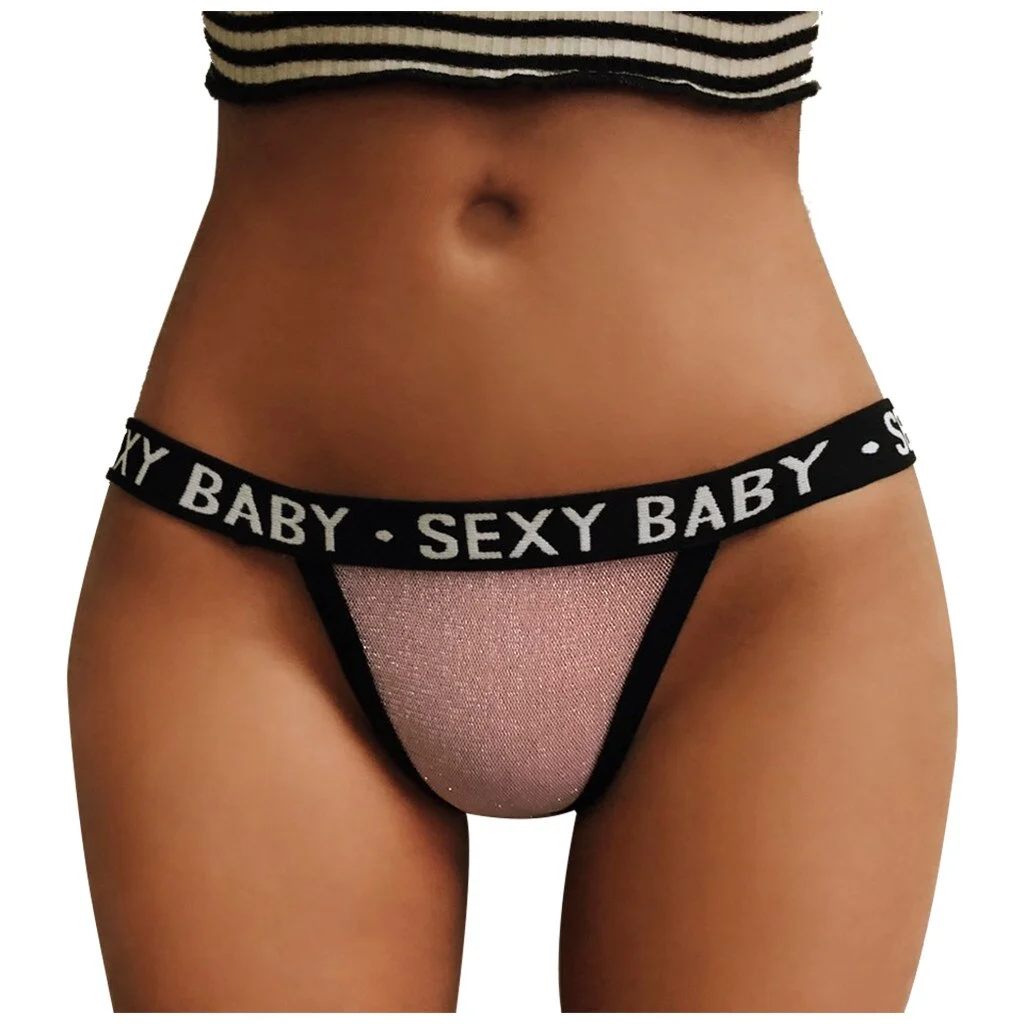 Women Sexy Lingerie G-string Briefs Letter Print Lace See Through Sexy Underwear Panties For Woman Intimates Thongs Low Waist