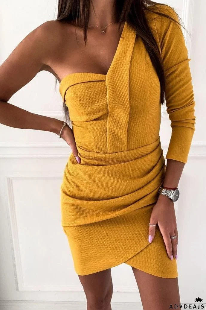 Yellow One Shoulder Short Bodycon Dress