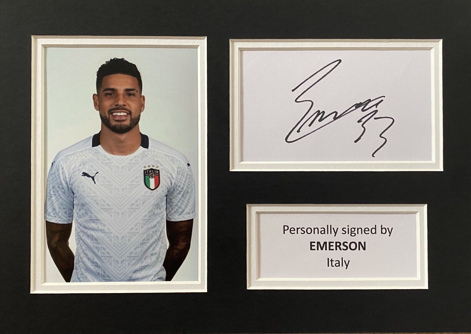 Emerson Hand Signed White Card In A4 Italy Mount Display