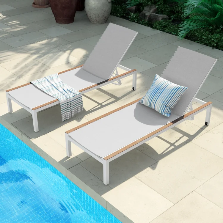 Outdoor Chaise Lounge Mesh Sling Lounge Chairs with Wheels 4