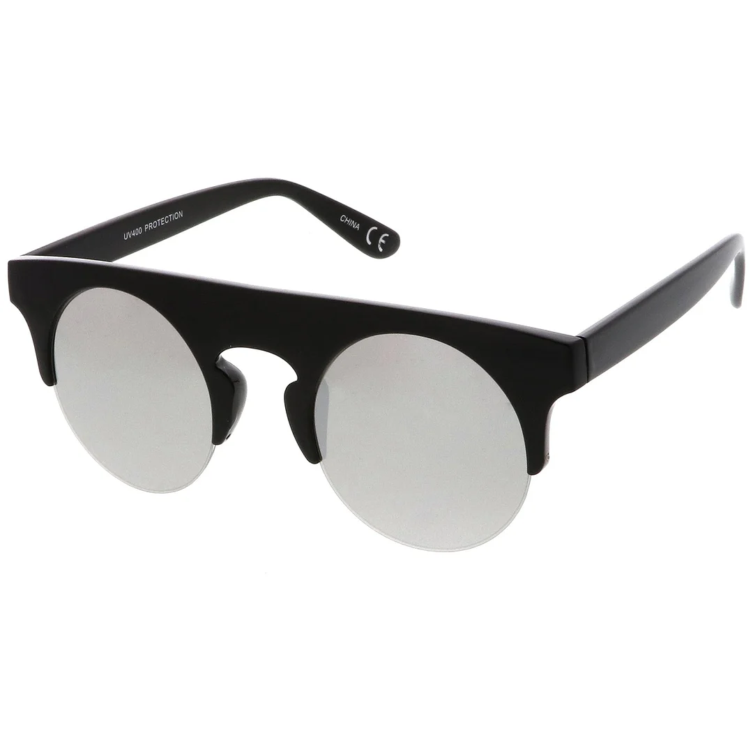 Modern Flat Top Horn Rimmed Round Flat Lens Semi Rimless glasses 48mm