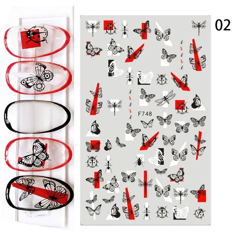 1PC Gold Black Bronzing Leaves Tree 3D Nail Sticker Iridescent Geometrics Lines Adhesive Transfer Sticker DIY Nail Decoration-Nail Inspo