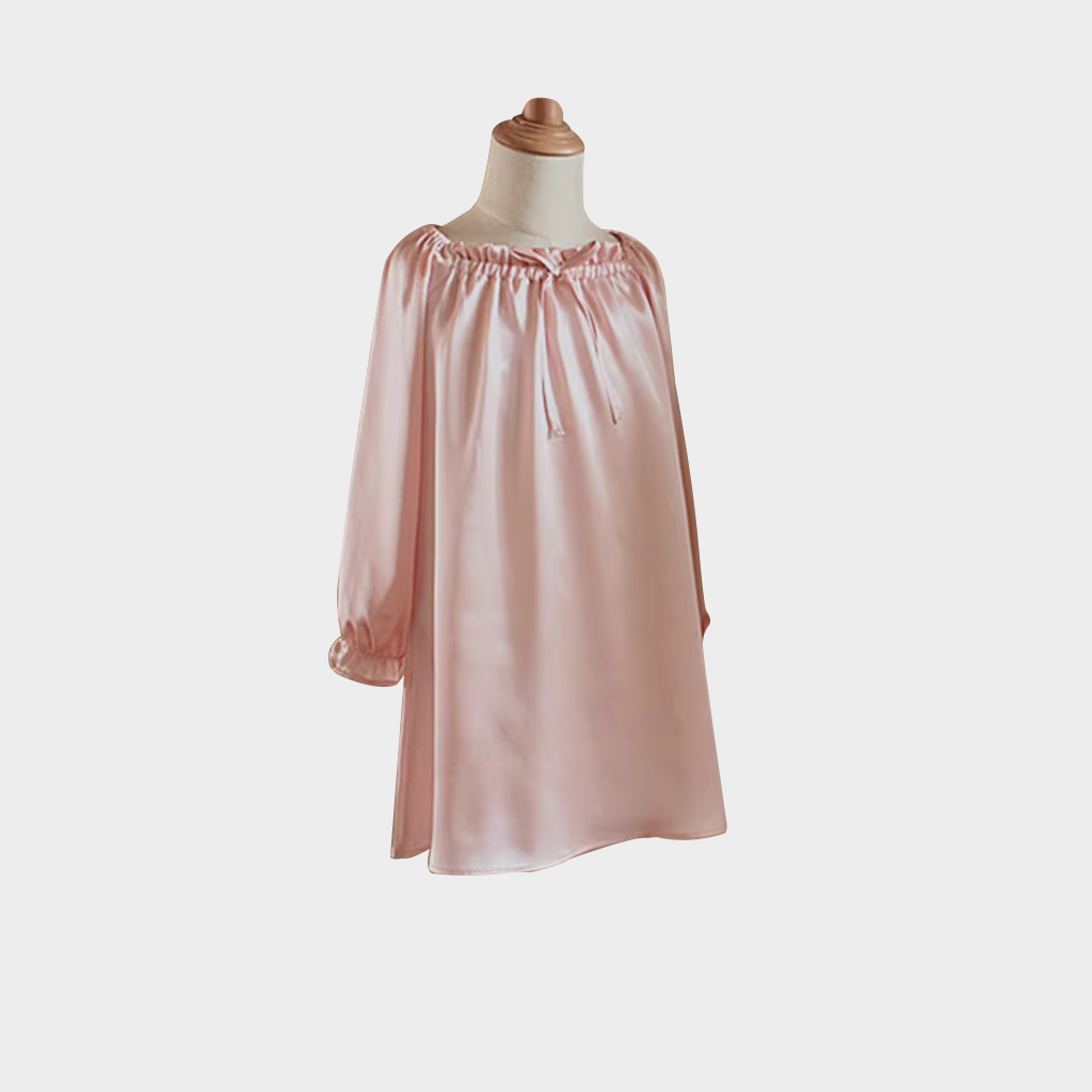 Toddler ＆ Kids Silk Solid Long Sleeve Sleep Dress for Girls REAL SILK LIFE