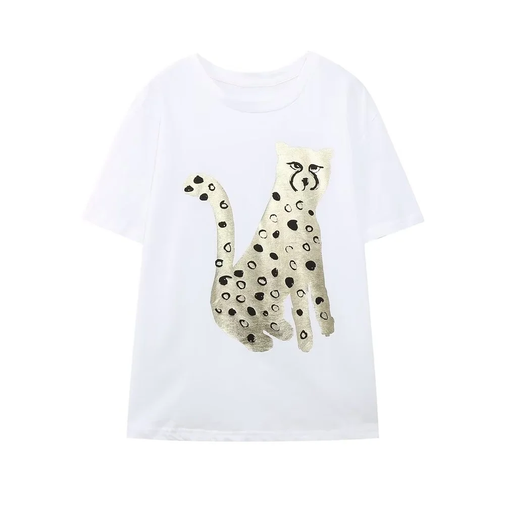 Zingj 2025 New Women's Round Collar Short Sleeve Contrast Color Print T-Shirt 5644156 910