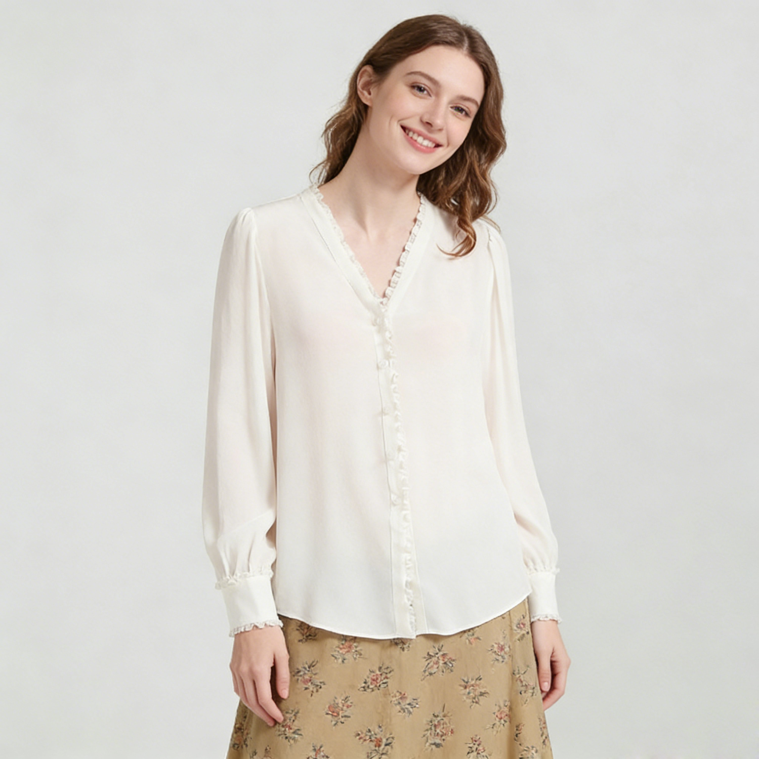 100% Mulberry Silk Shirt Lightweight V-Neck REAL SILK LIFE
