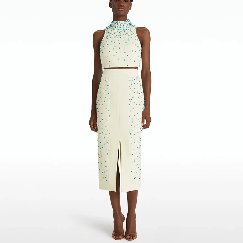 Nigikala Nigikala Star Fashion New Heavy Industry Nail Bead Vest Top Open Skirt Set Two Sets