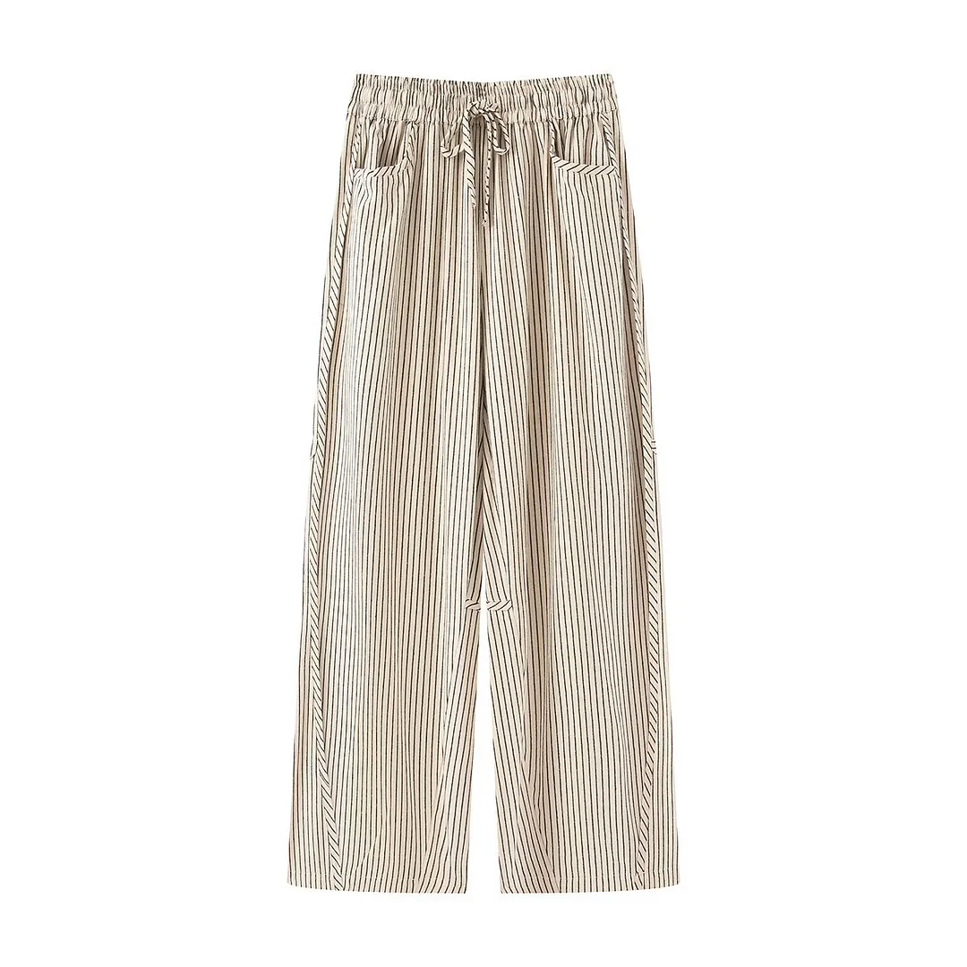 Nigikala Nigikala Women's Clothing 2025 Autumn Loose Belt With Vertical Striped Casual Trousers Women F82517