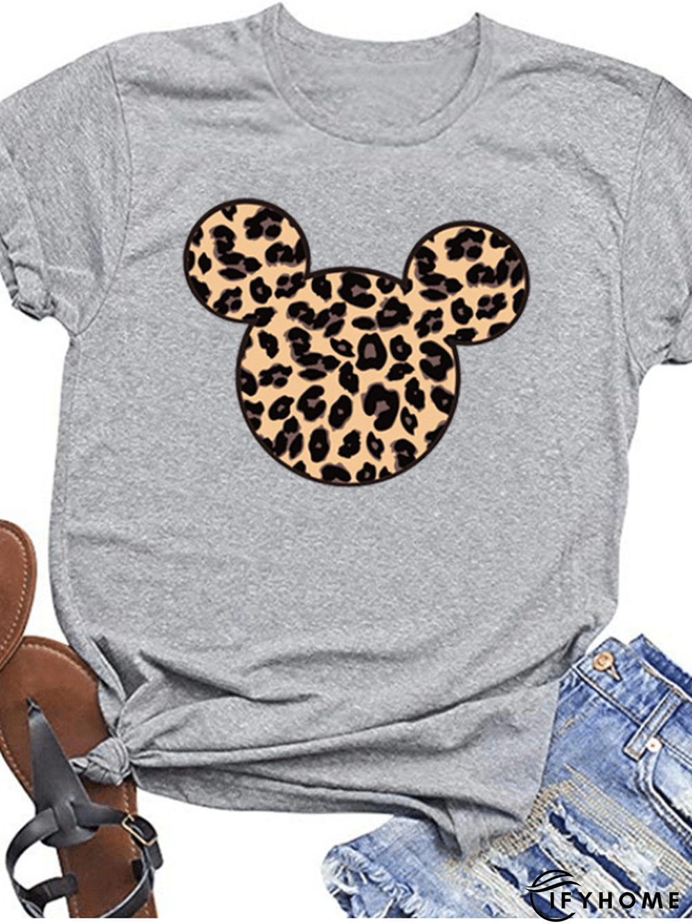 Leopard Cotton-Blend Casual Short Sleeve T-shirt | IFYHOME