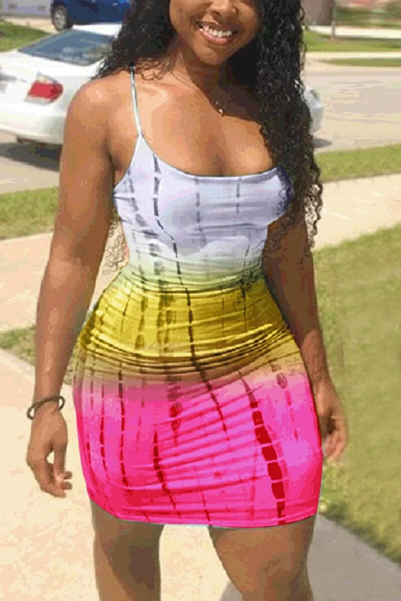 Sexy Sling Plus Size Multicolor Dress