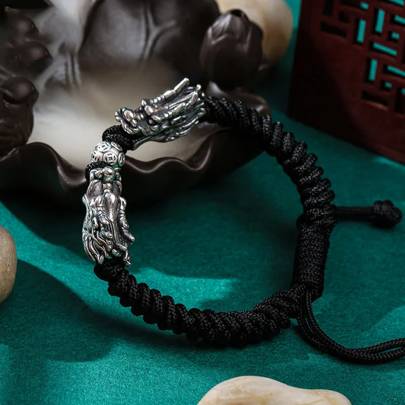 Double Dragon 999 Sterling Silver Luck Handmade Braided Bracelet
