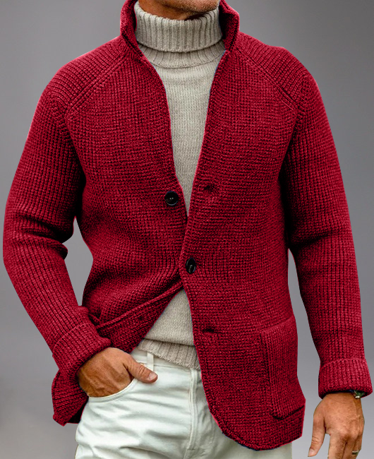 Casual Stand Collar Button Patch Pocket Knitted Jacket