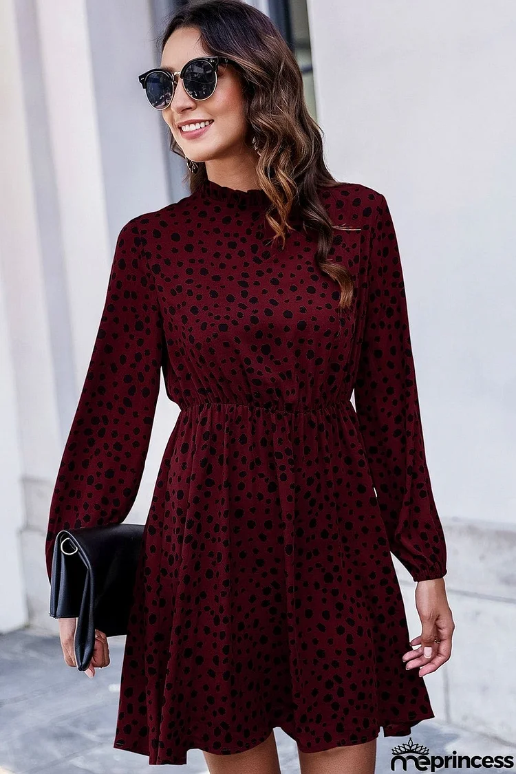 Printed Mock Neck Long Sleeve Midi Dress