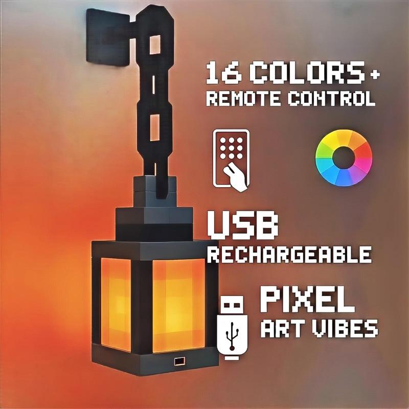 Pixel Lantern Night Lamp 16-Color RGB Changing Light USB-C Rechargeable Remote Control Four Modes Gamer Bedroom Decoration Halloween Party Supplies Unique Birthday Gift