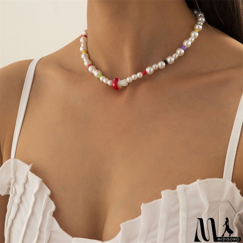 MidiSono - Coloured Handmade Beaded Mushroom Necklace For Women