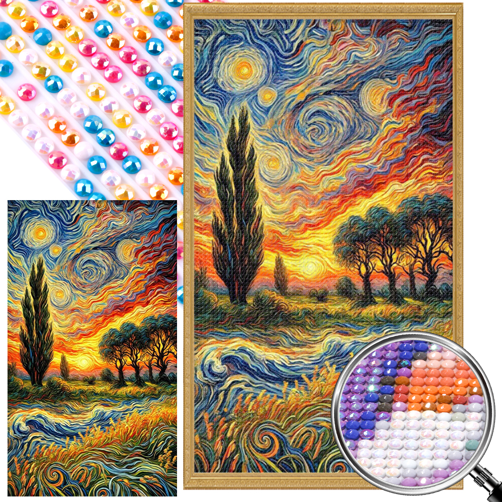Van Gogh Wheat Field 40*70cm(picture) full round drill diamond painting with 3 to 5 colors of AB drills