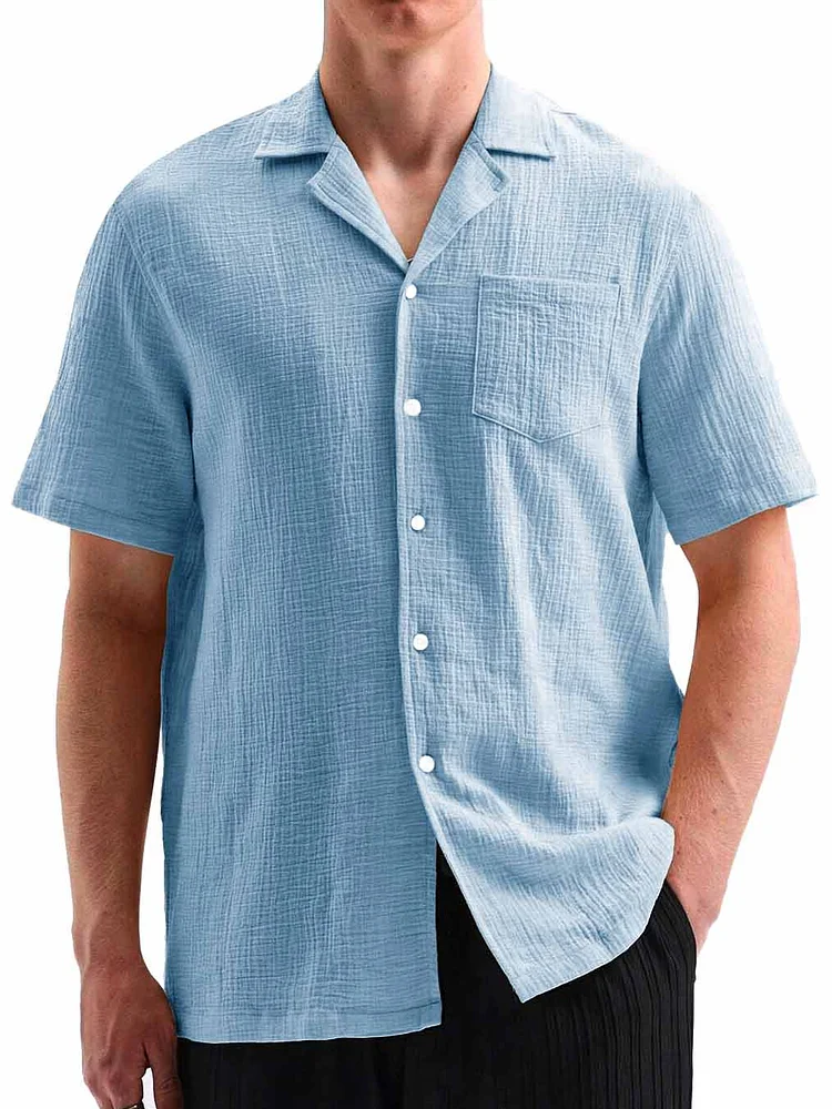 Men's Fashionable Casual Cuban Collar Pocket Short Sleeve Shirt