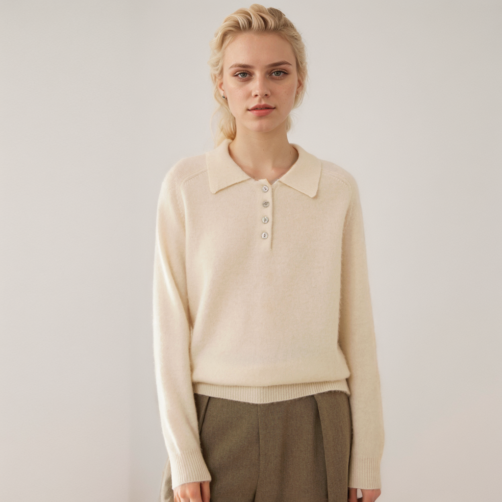 Elegant Polo Lapel Women's Cashmere Sweater REAL SILK LIFE