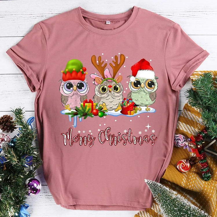 Merry Christmas Owl T-shirt Tee -04922-Annaletters