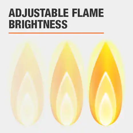 This electric fireplace features adjustable flame brightness