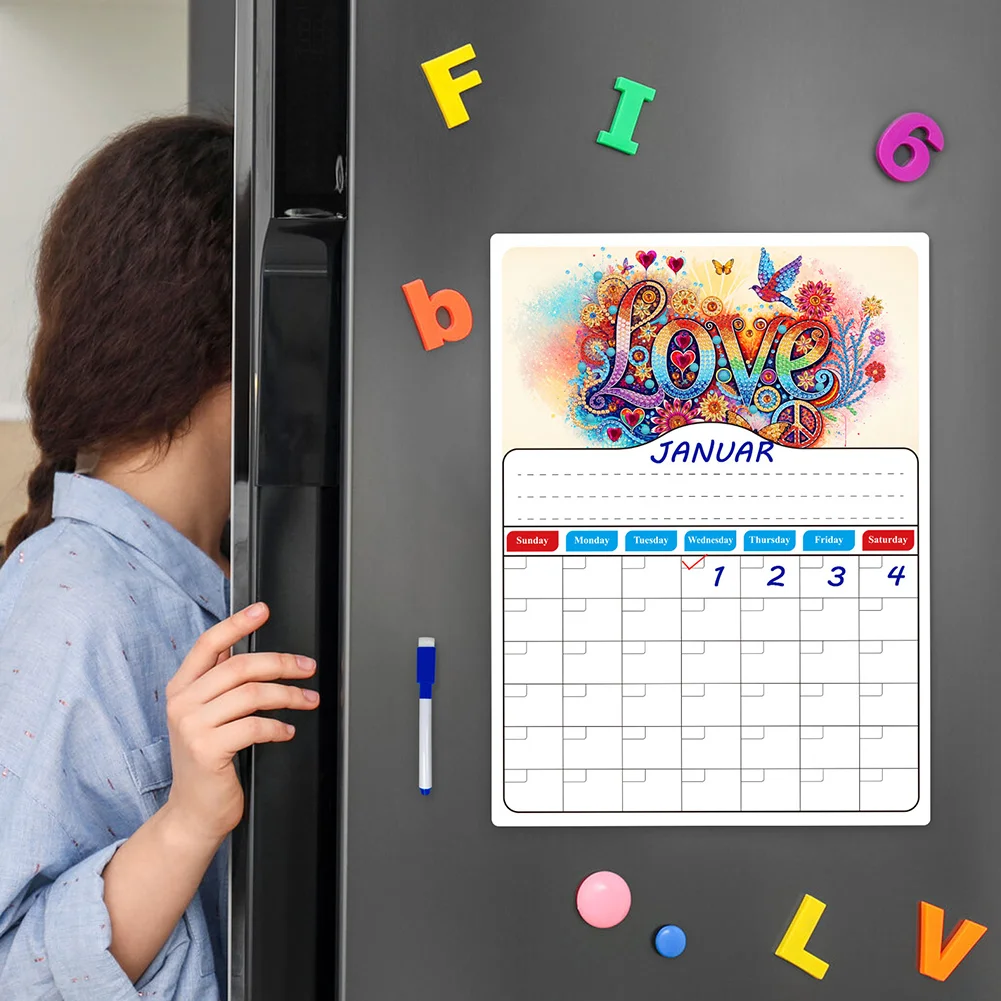 LOVE DIY Diamond Painting Fridge Stickers Calendar for Fridge Whiteboard