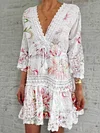 Floral Printed Three-Quarter Sleeves Mini Dress