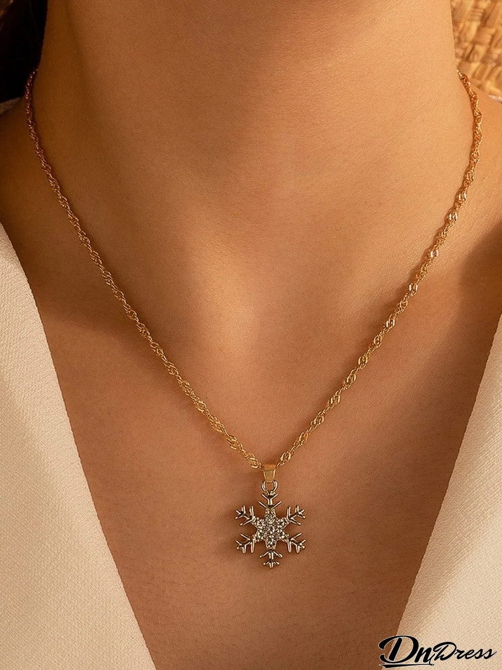 Snowflake Sparkle Gold Rhinestone Christmas Necklace