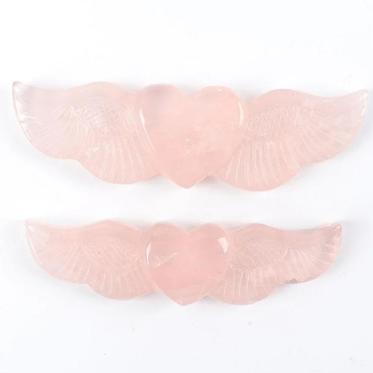 Rose Quartz Carved Heart with Wings