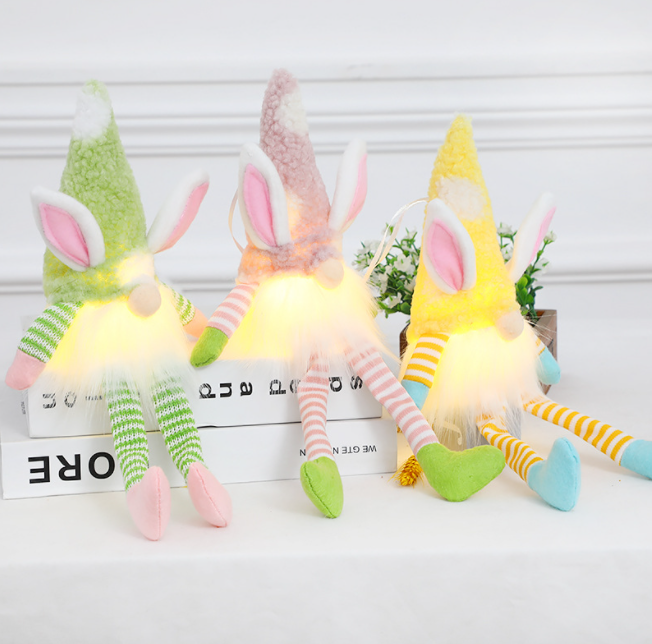 Easter with lights long-legged rabbit gnome doll