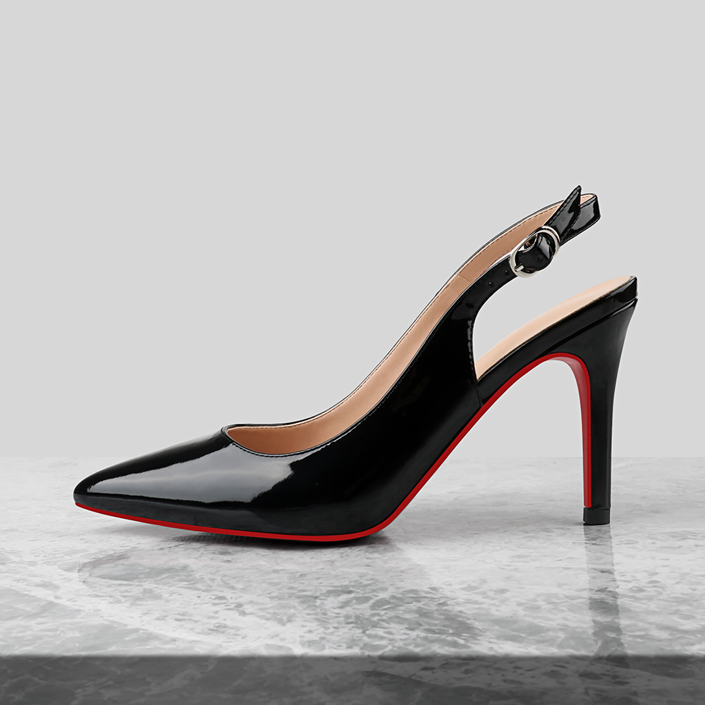 90mm Women's Pointed Toe Slingback High Heels Red Bottom Pumps Comfortable Dress Shoes Sandals