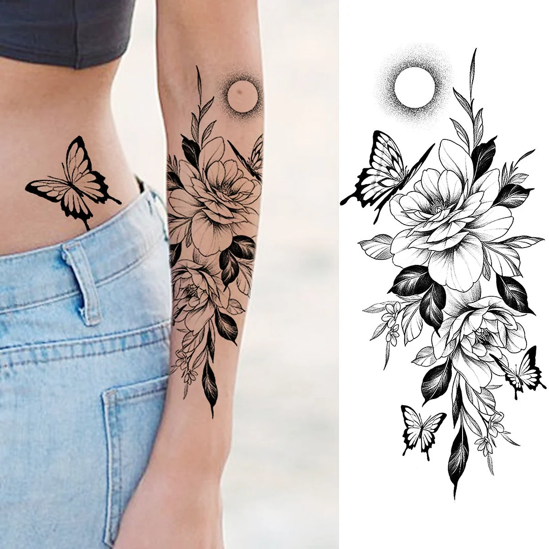 Realistic Rose Flower Sexy Boobs Temporary Tattoos For Women Adult Girl Peony Moon Round Fake Tattoo Fashion Half Sleeve Tatoos