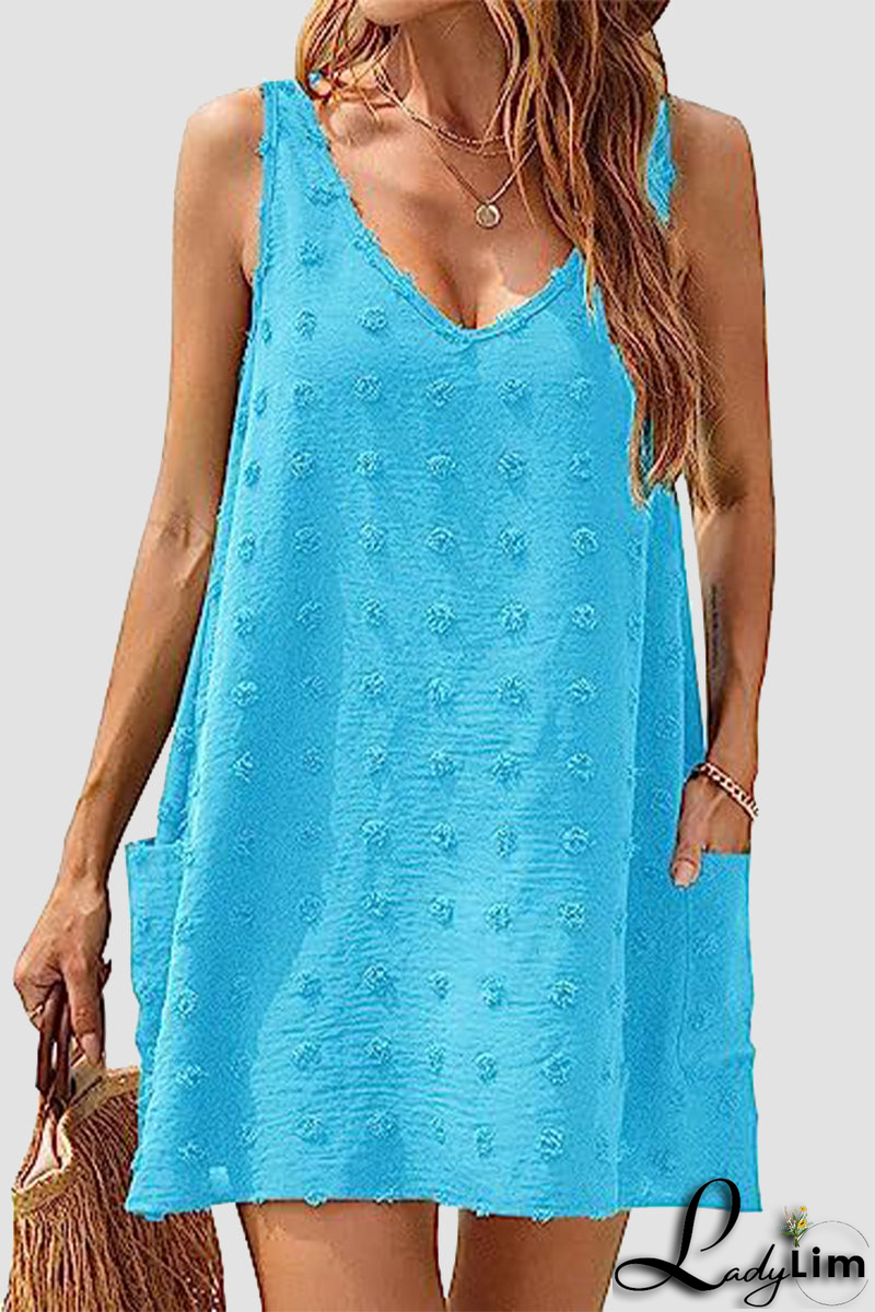 Casual Vacation Solid Jacquard Pocket Fur Ball V Neck Beach Dresses