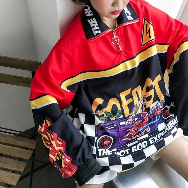 NiceMix Women Trendy Tops 2020 New  Harajuku Style Flame Printing Loose Sweatshirt Casual Oversize Hoodies Hip-hop Fashion