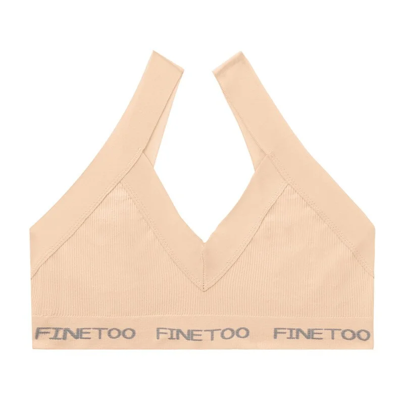 FINETOO Seamless Bra Set Women Deep V Tops Fashion Letter Panties M-XL Ladies Underwear Suit Tube Top Female Briefs Lingerie Set