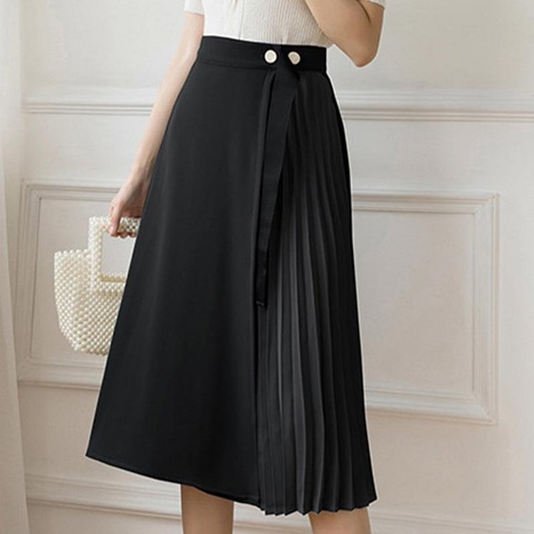 Fashion A-line High Waist Pleated Skirt - Modakawa Modakawa