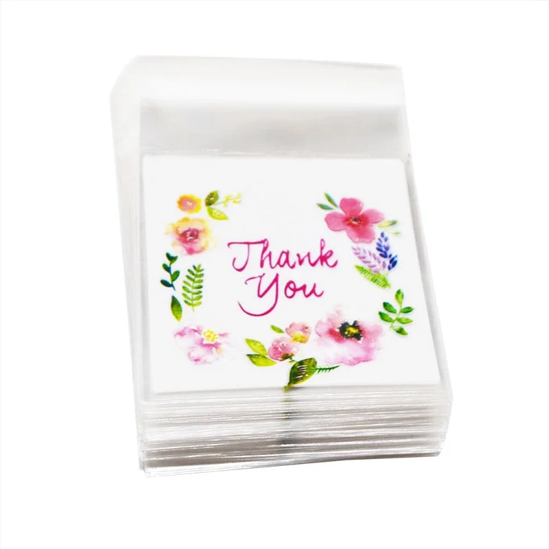 100Pcs Plastic Bags Thank you Cookie&Candy Bag Self-Adhesive For Wedding Birthday Party Gift Bag Biscuit Baking Packaging Bag