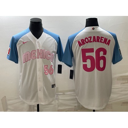 Men's Mexico Baseball #56 Randy Arozarena 2023 White Blue World Baseball Classic Stitched Jersey CABV