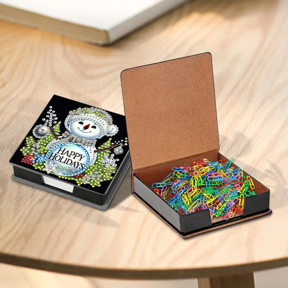 5D DIY PU Snowman Diamond Painting Notecard Box Gem Art Sticky Note Holder
