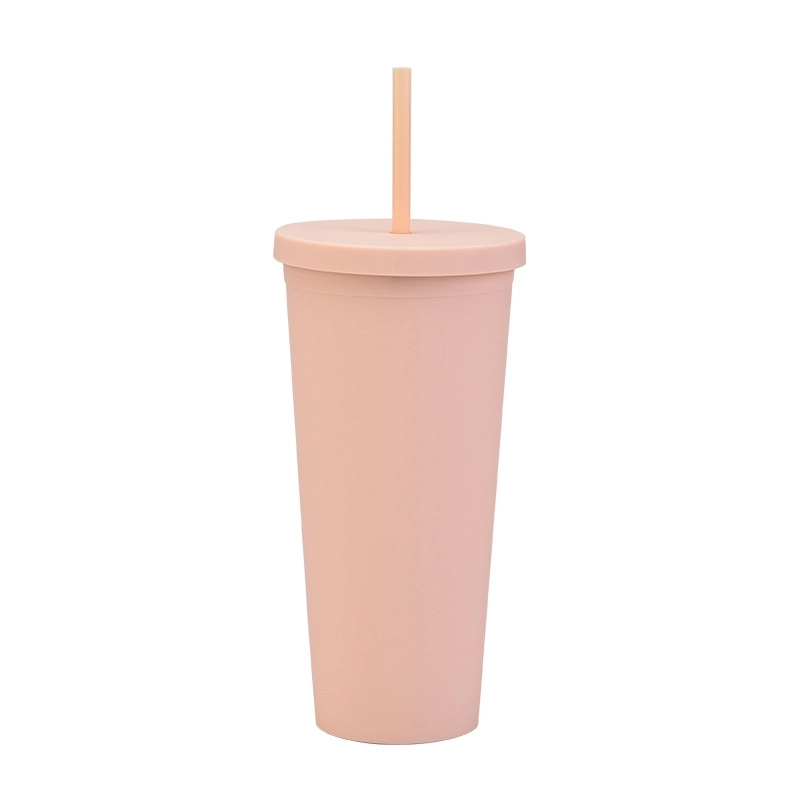 Double-layer Plastic Straw Cup With Lid 24oz Large-capacity Plastic Frosted Ready-to-hand Water Cup