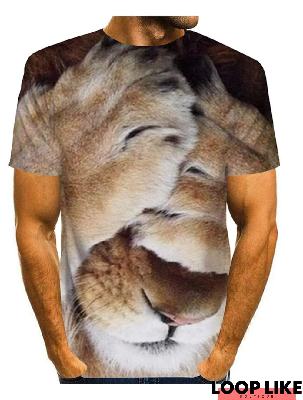 Men's Tee T Shirt 3D Print Graphic Lion Animal Pattern Fashion Short Sleeve Daily Tops Streetwear Exaggerated Cool Round Neck White Yellow Orange