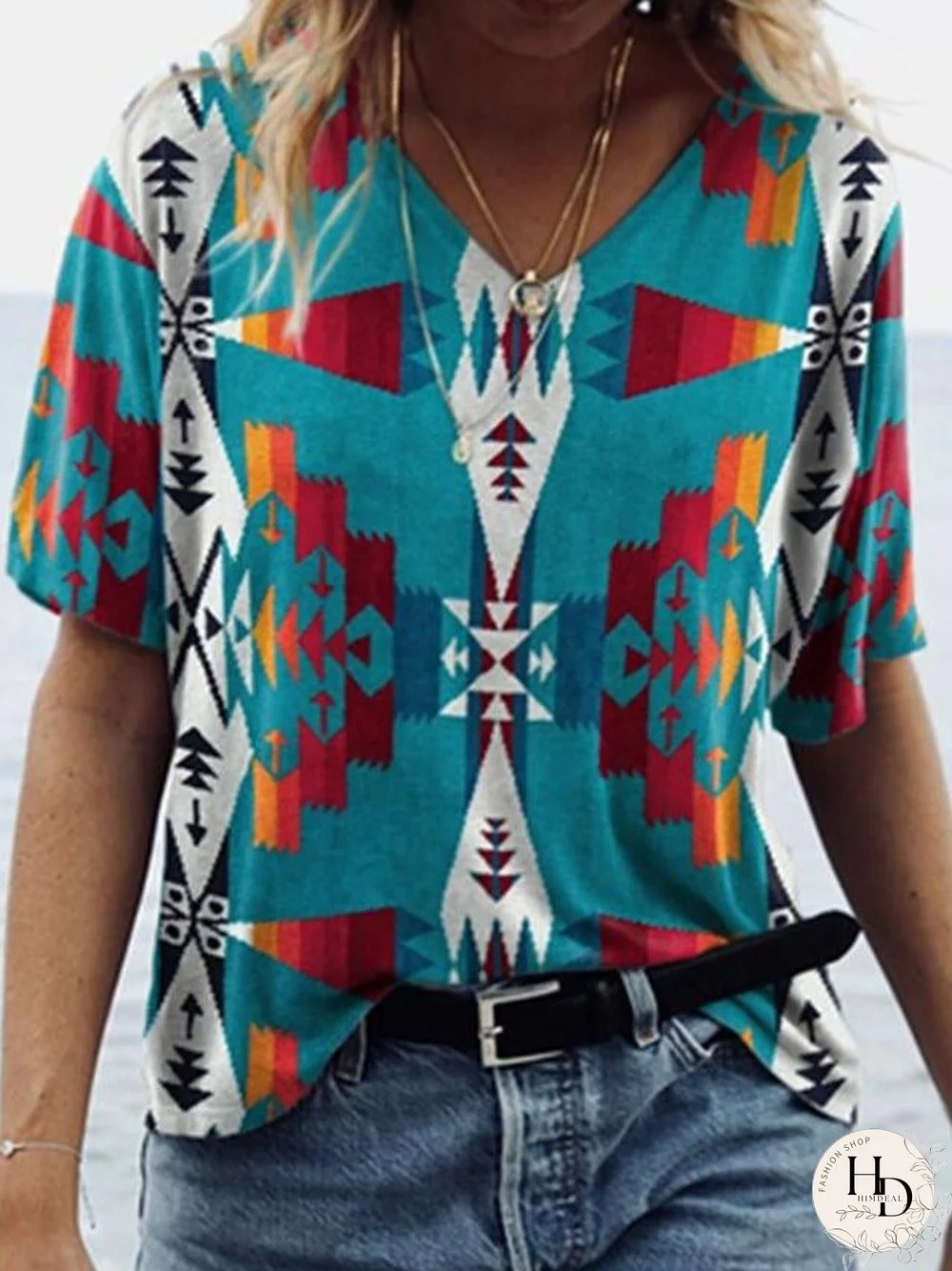 Retro Ethnic Style Short Sleeve  T-Shirt