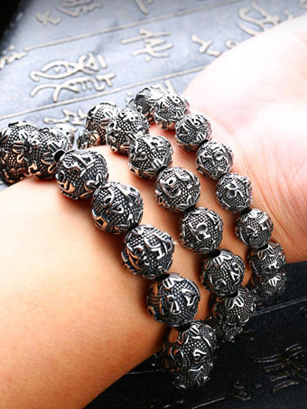 Men's Silver Ethnic Engraved Bracelet