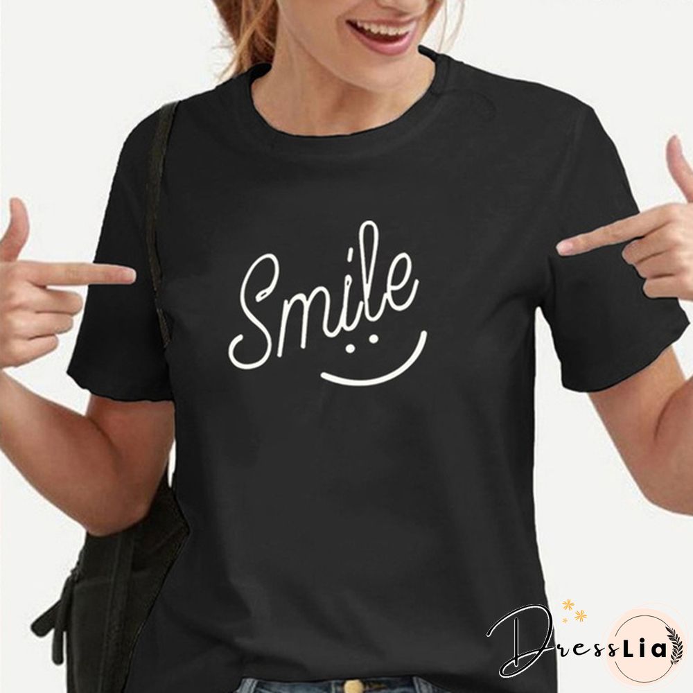 Smile Print Women T Shirt Short Sleeve O Neck Loose Women Tshirt Ladies Tee Shirt Tops