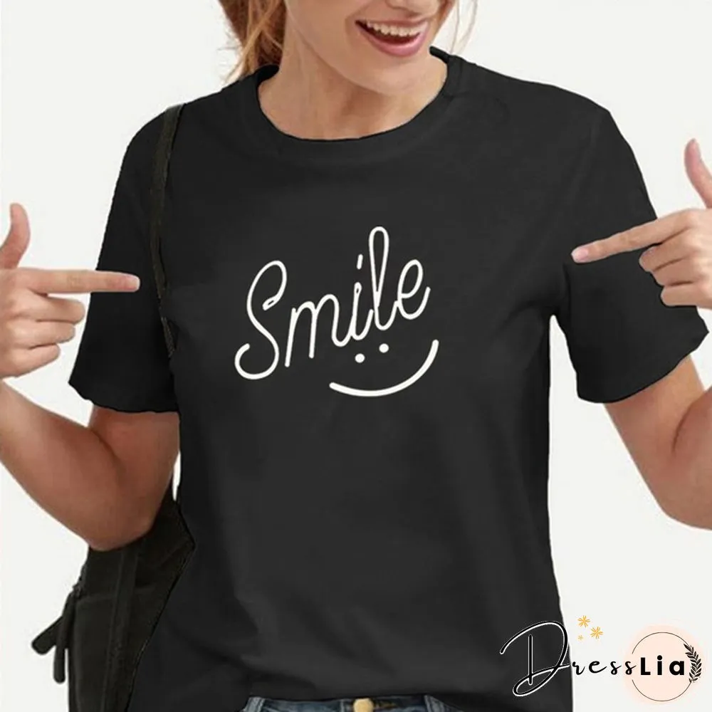 Smile Print Women T Shirt Short Sleeve O Neck Loose Women Tshirt Ladies Tee Shirt Tops
