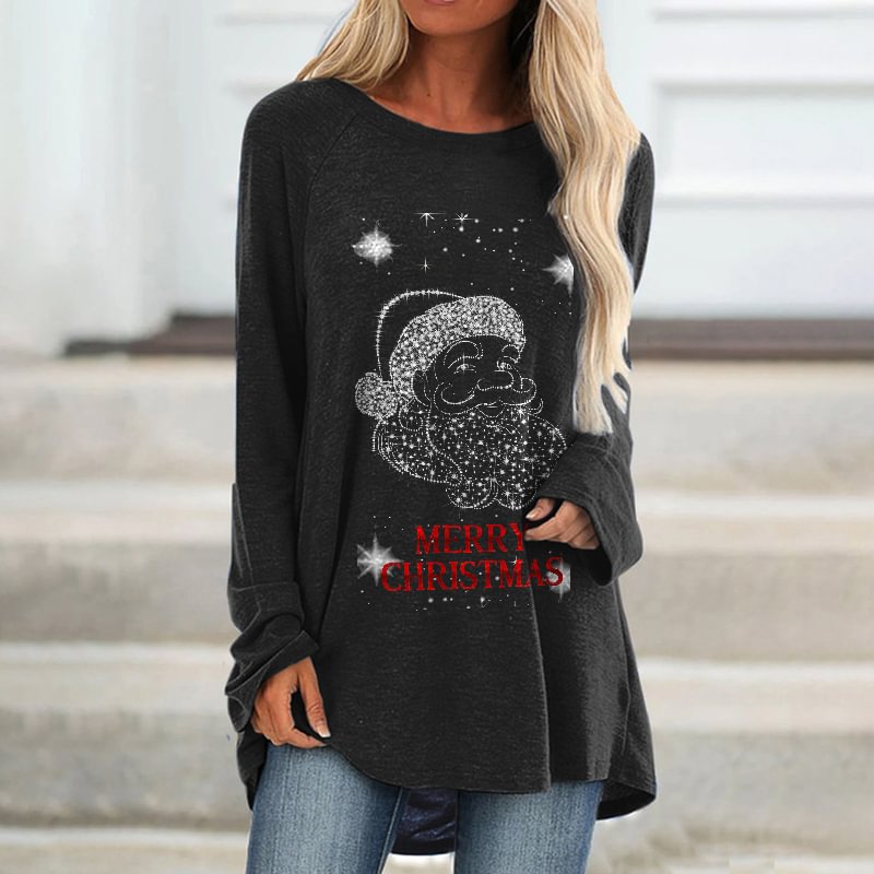 Merry Christmas Santa Printed Loose T-shirt