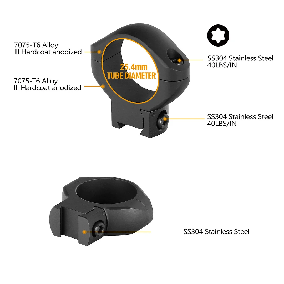 ohhunt® 25.4mm 30mm Med Profile Dovetail Scope Rings Black 7075-T6 Three-stage Hard Anodized