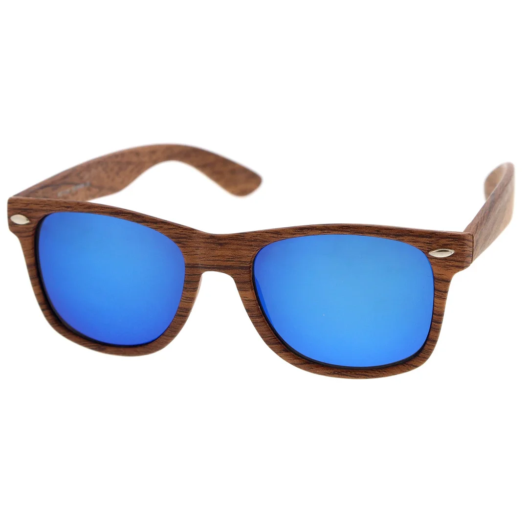 Classic Wood Printed Colored Mirror Square Lens Horn Rimmed glasses 54mm