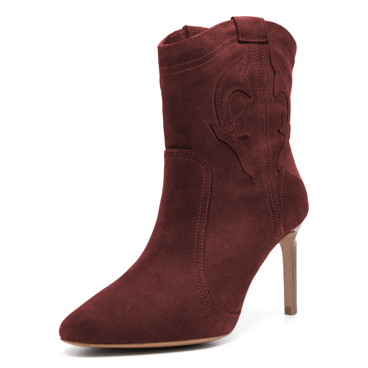 Maroon Stitching Stiletto Heeled Ankle Boots with Pointed Toe Nicepairs