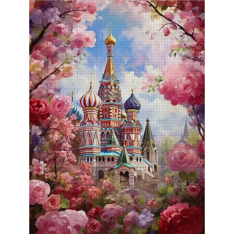 【Huacan Brand】Flower Castle 16CT Stamped Cross Stitch 45*60CM