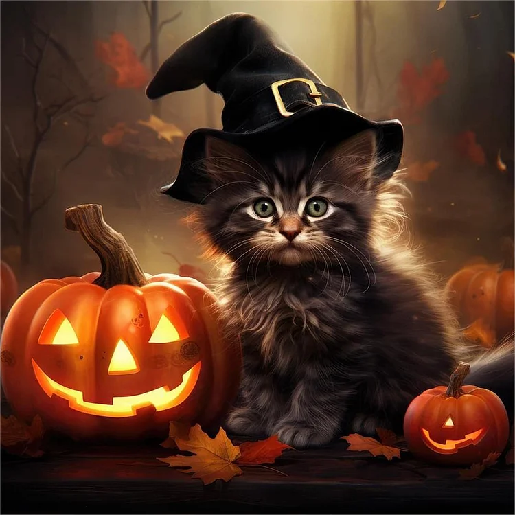 Halloween Pumpkin Black Cat 40*40CM (Canvas) Full Round Drill Diamond Painting gbfke